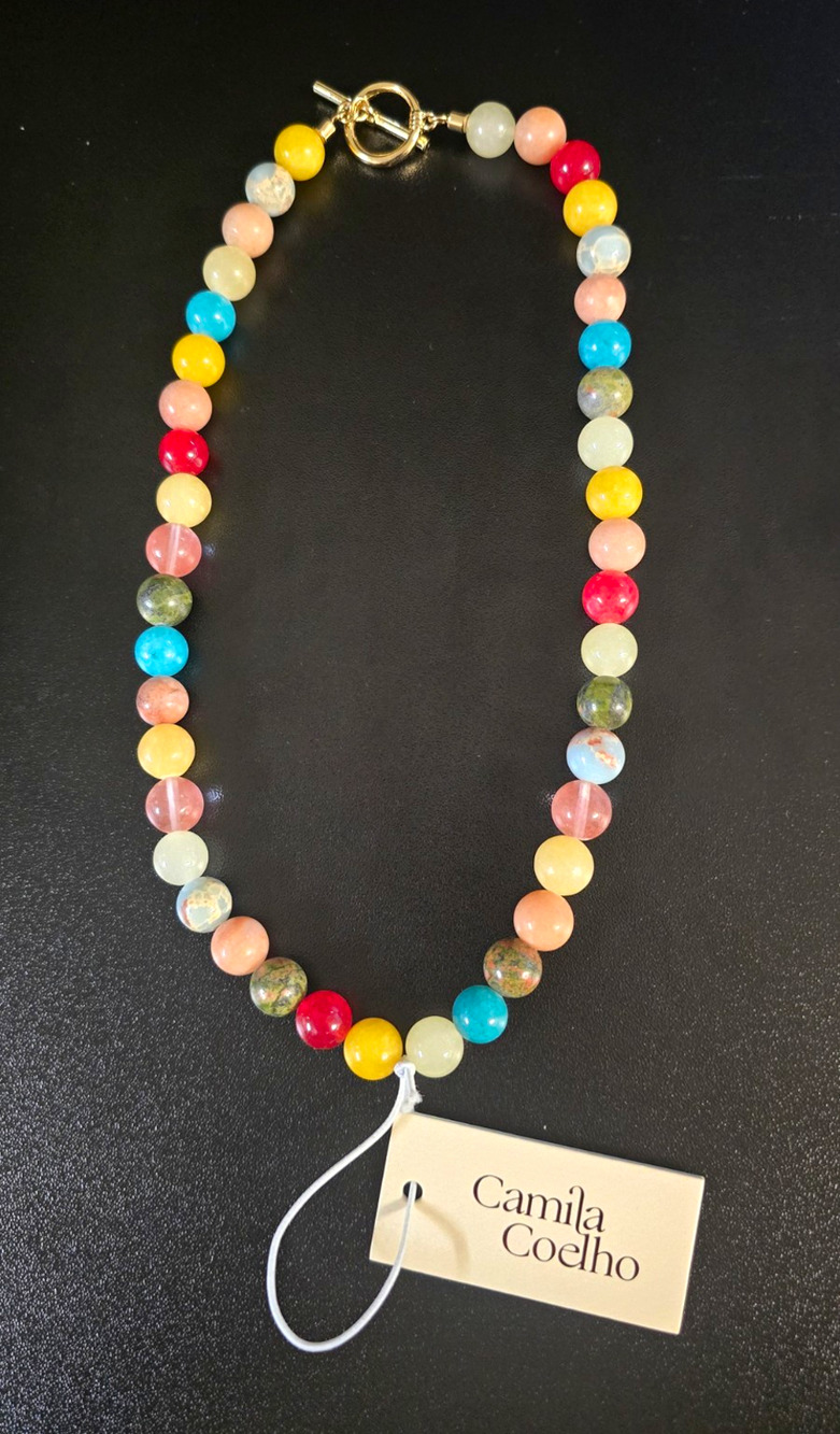 Camila Coelho Beaded Semi-Precious Stone Freshwater Pearl Necklace 18" Toggle